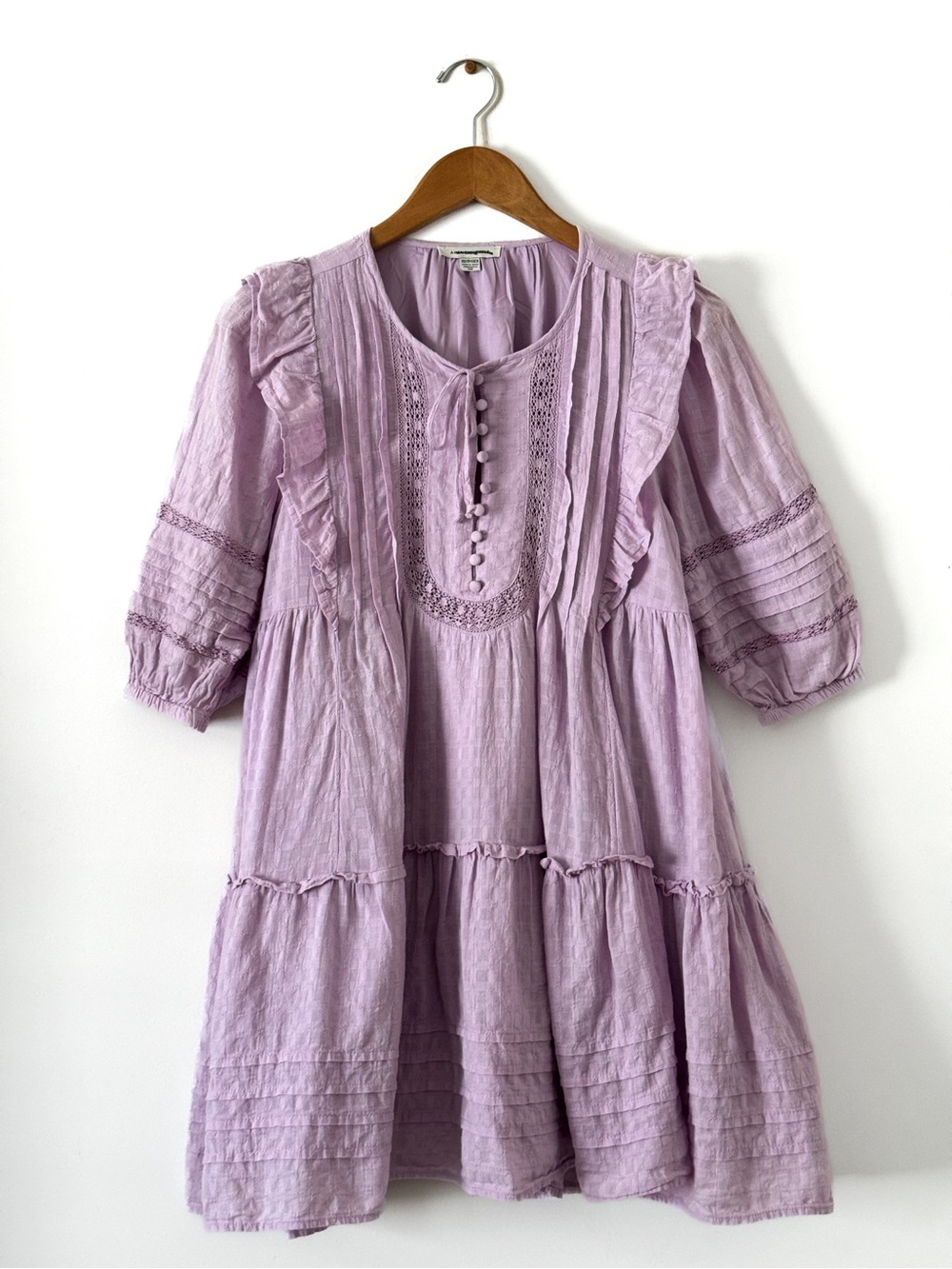 American Eagle Lavender Cottagecore Prairie Ruffle Pintuck Dress - Size XS